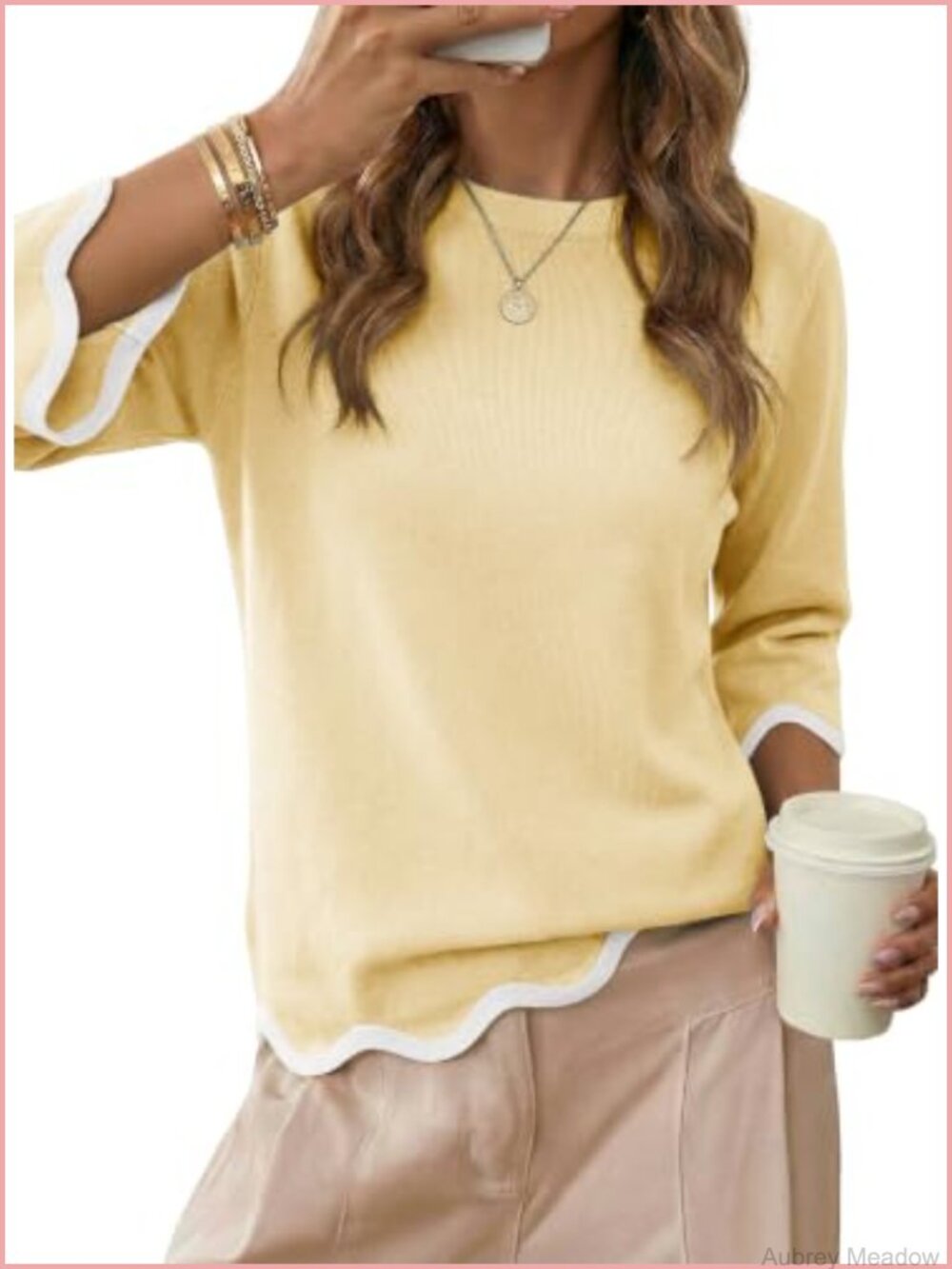Women's 3/4 Sleeve Crewneck Wool Blend Pullover Sweater